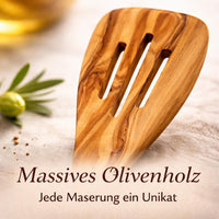 Pfannenwender aus Olivenholz mit Schlitzen (30 cm)