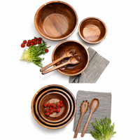 Salatschüssel Set aus Akazienholz – 3 Schüsseln inkl. Salatbesteck