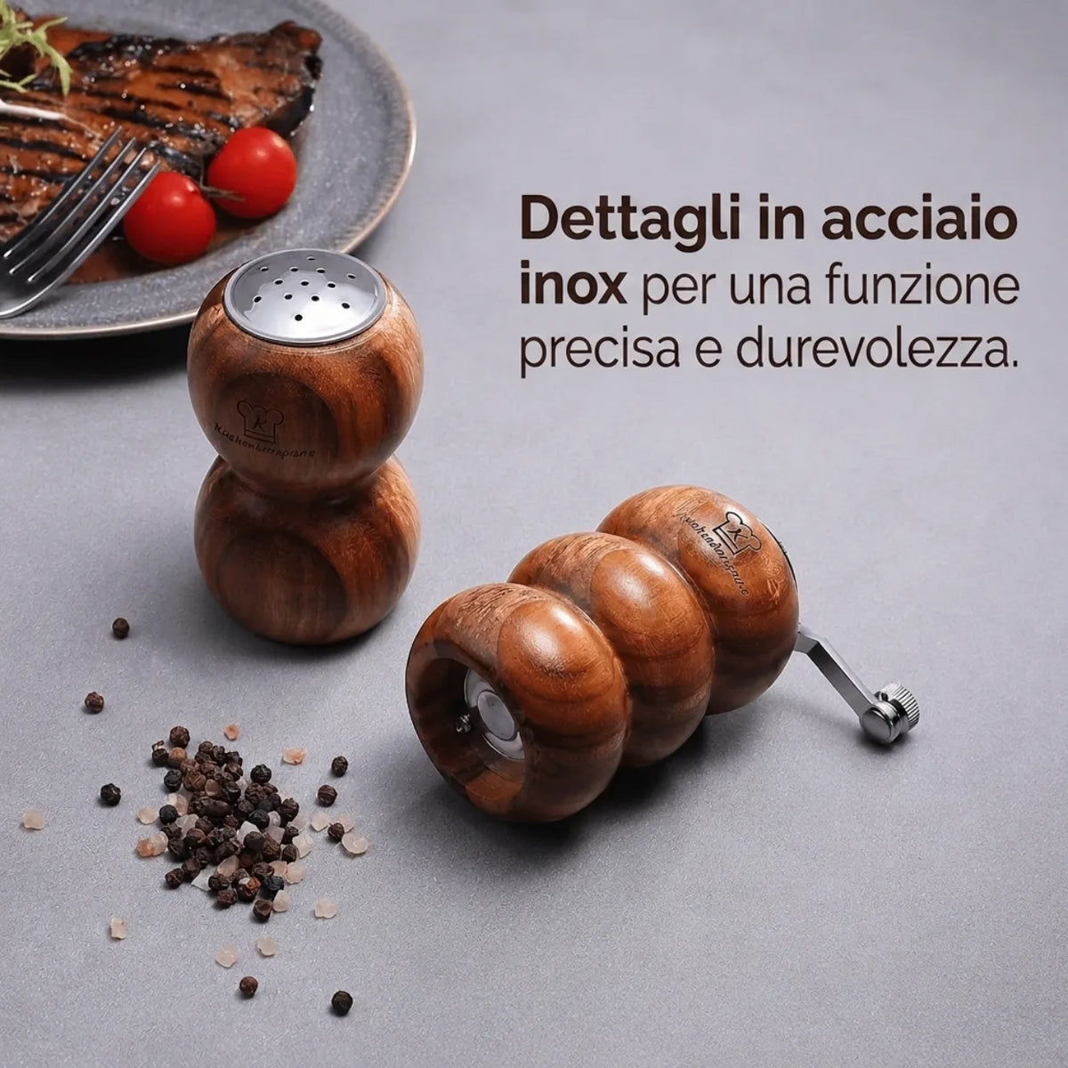 Spargisale e Macinapepe – Set da 2 in Legno di Acacia