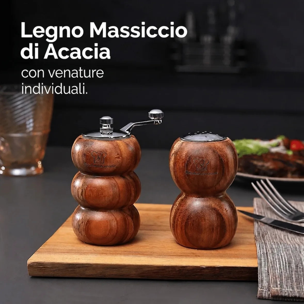 Spargisale e Macinapepe – Set da 2 in Legno di Acacia