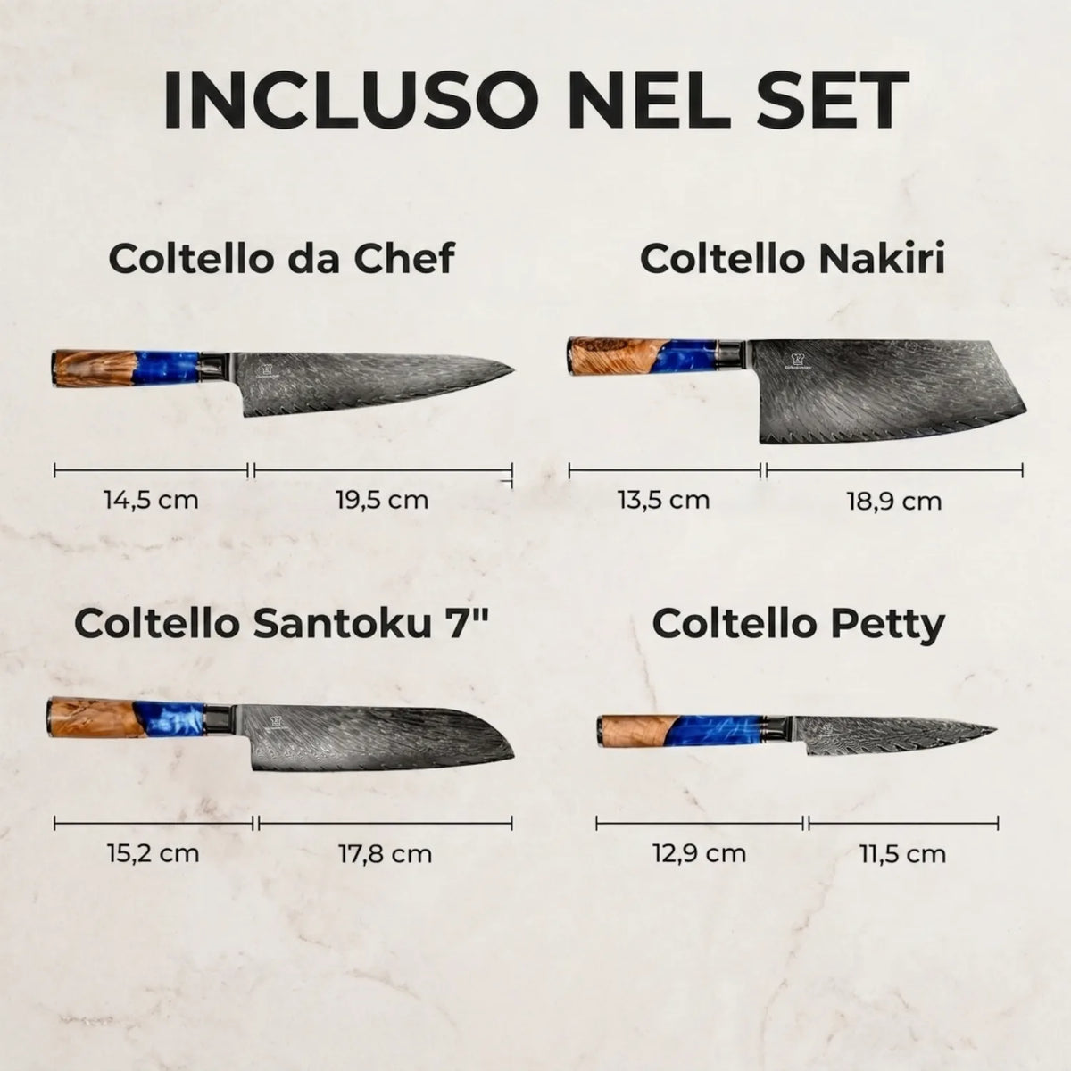 Aoki Set di coltelli damascati - incluso nel set
