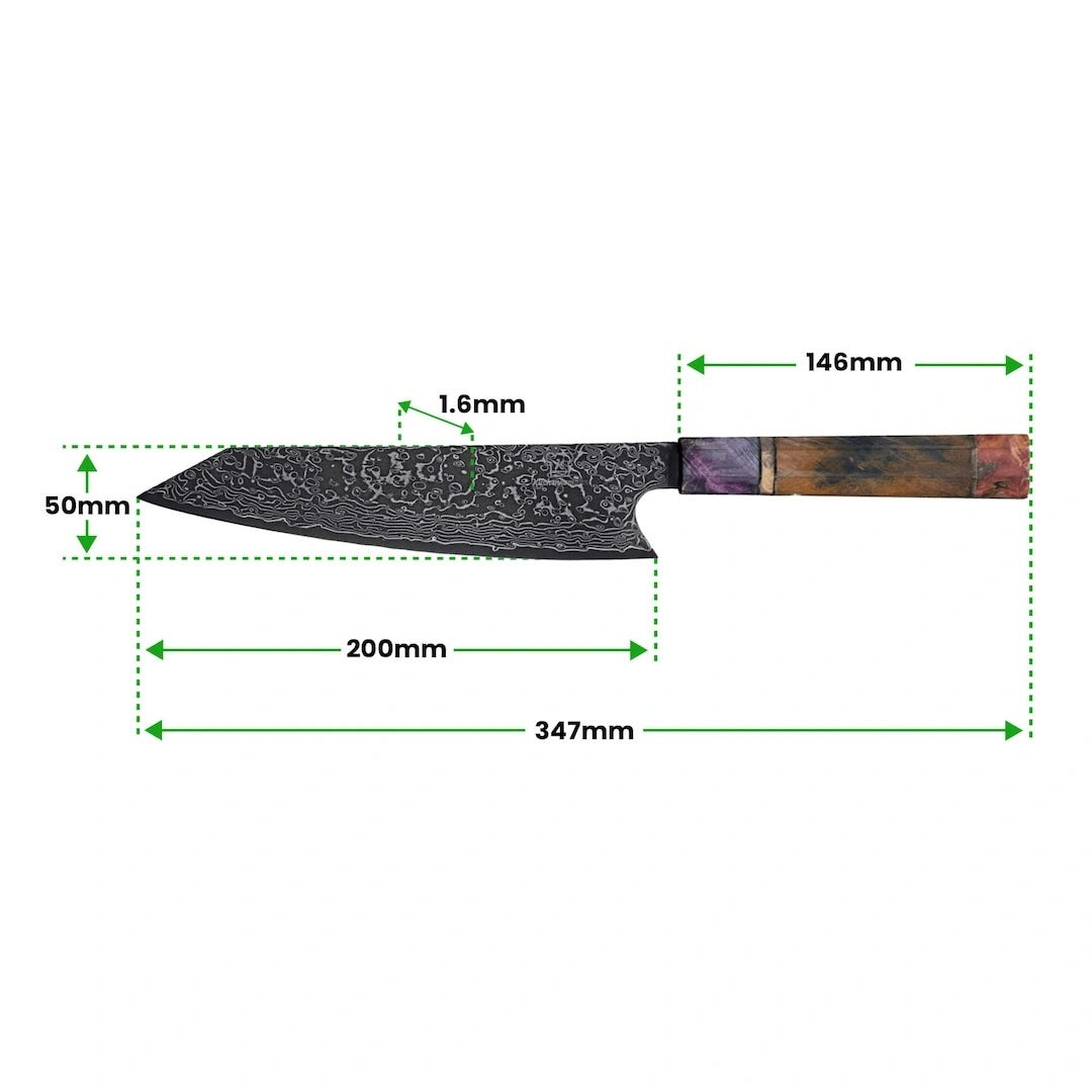 Premium Gourmet-Set: Handgeschmiedetes Damast Gyuto & Mizo Edelholz-Schneidebrett