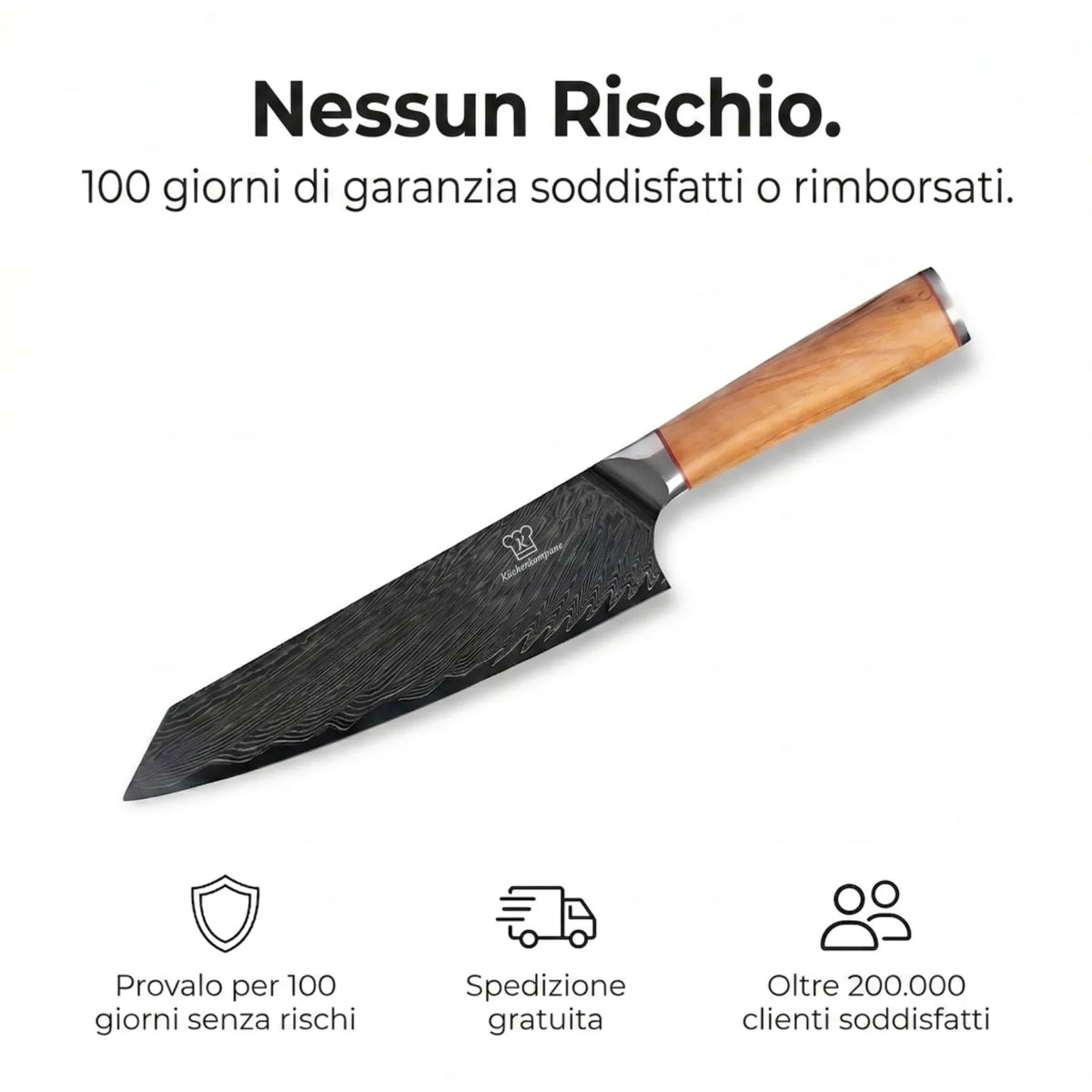 Coltello Santoku Damascato Mokuzai