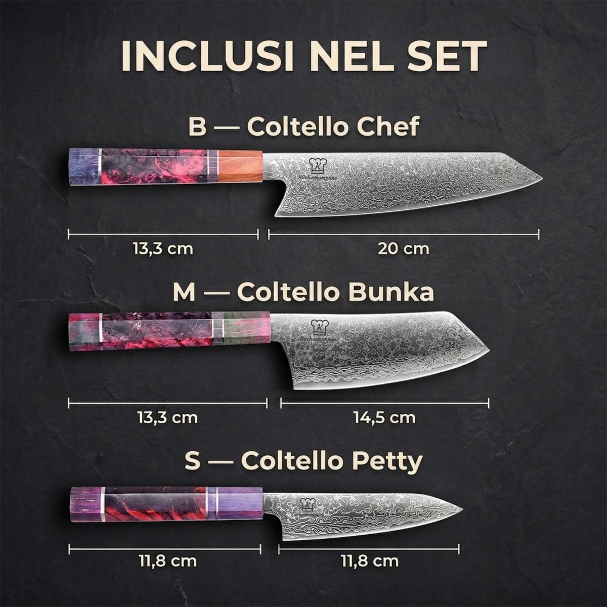 Set di Coltelli Damascati Gyuto